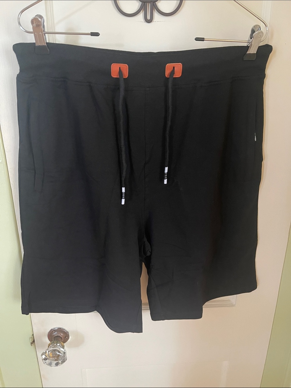 Calvin Klein Black Athletic Drawstring Shorts with Orange Accents